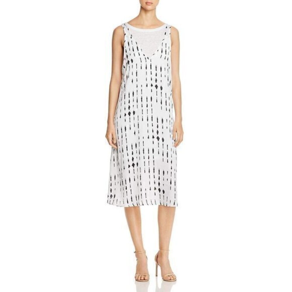 NWT Kenneth Cole Mixed Media Linen/Poly Midi 2-Layered Tank Dress L Inkwell